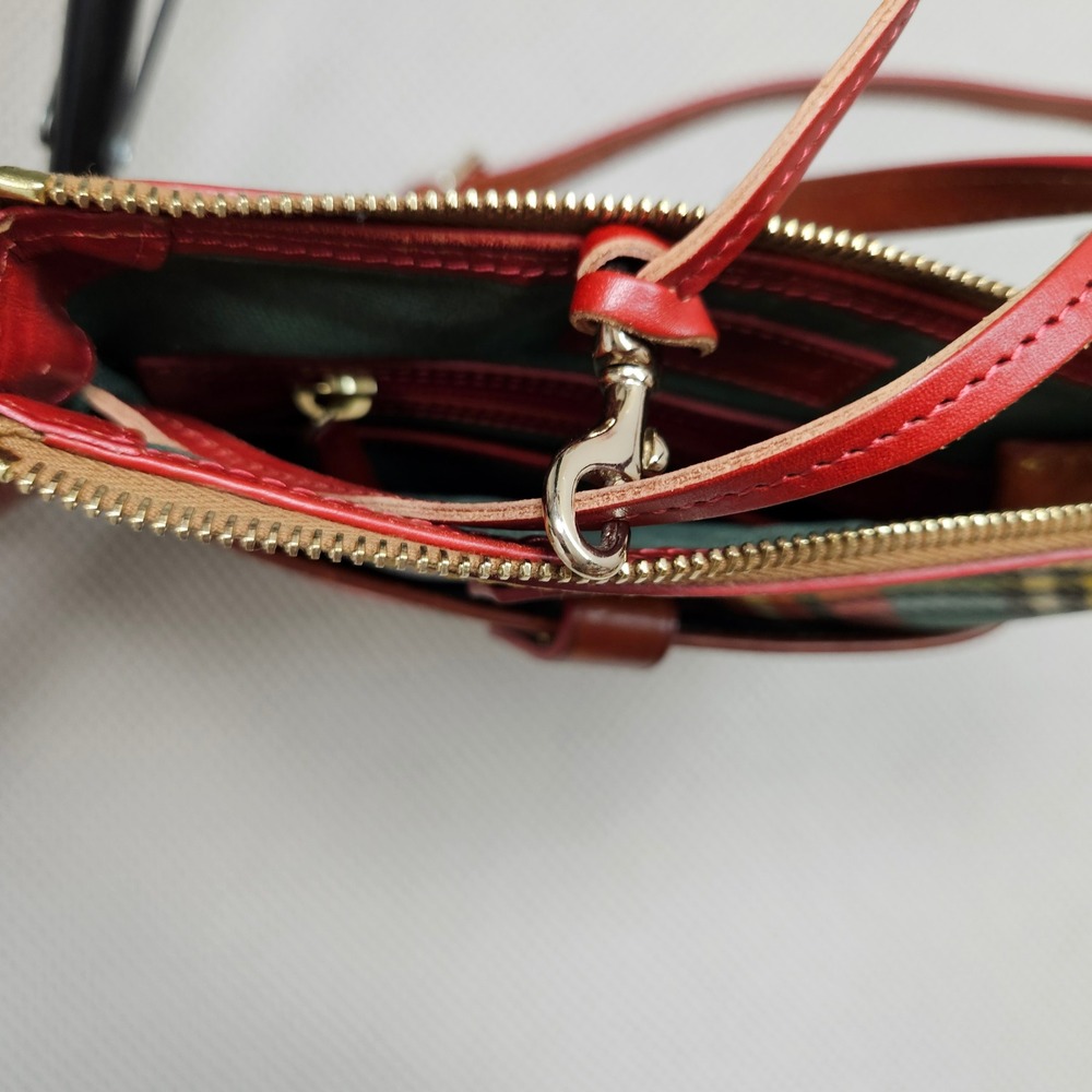 Dooney & Bourke Tartan Plaid Coated Canvas Leather Crossbody Bag Green Red Multi - Picture 5 of 16